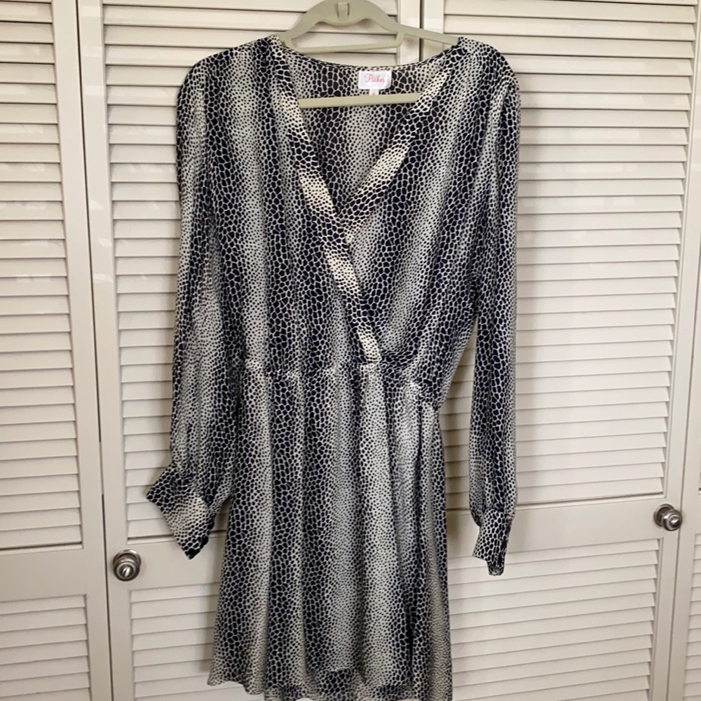 Parker long sleeve, mini, b&w silk dress.